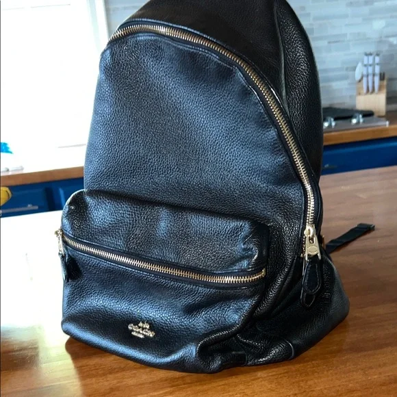 Coach Black Leather Backpack with Gold Accents - Picture 4 of 5